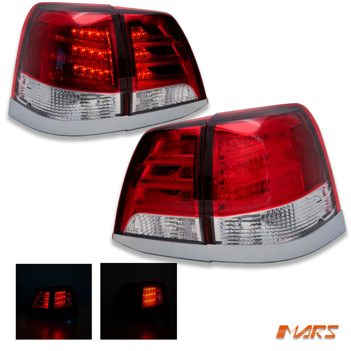 Clear Red LED Tail Lights for TOYOTA LANDCRUISER FJ200 LC200 200 Series 2007 - 2015 - Mars Performance