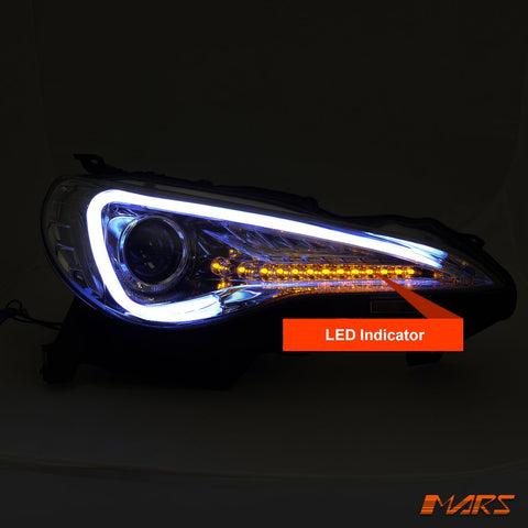 Crystal Clear 3D LED Stripe Bar DRL Projector Head Lights with LED Indicators for Toyota 86 ZN6 GT 2012 - 2016 - Mars Performance