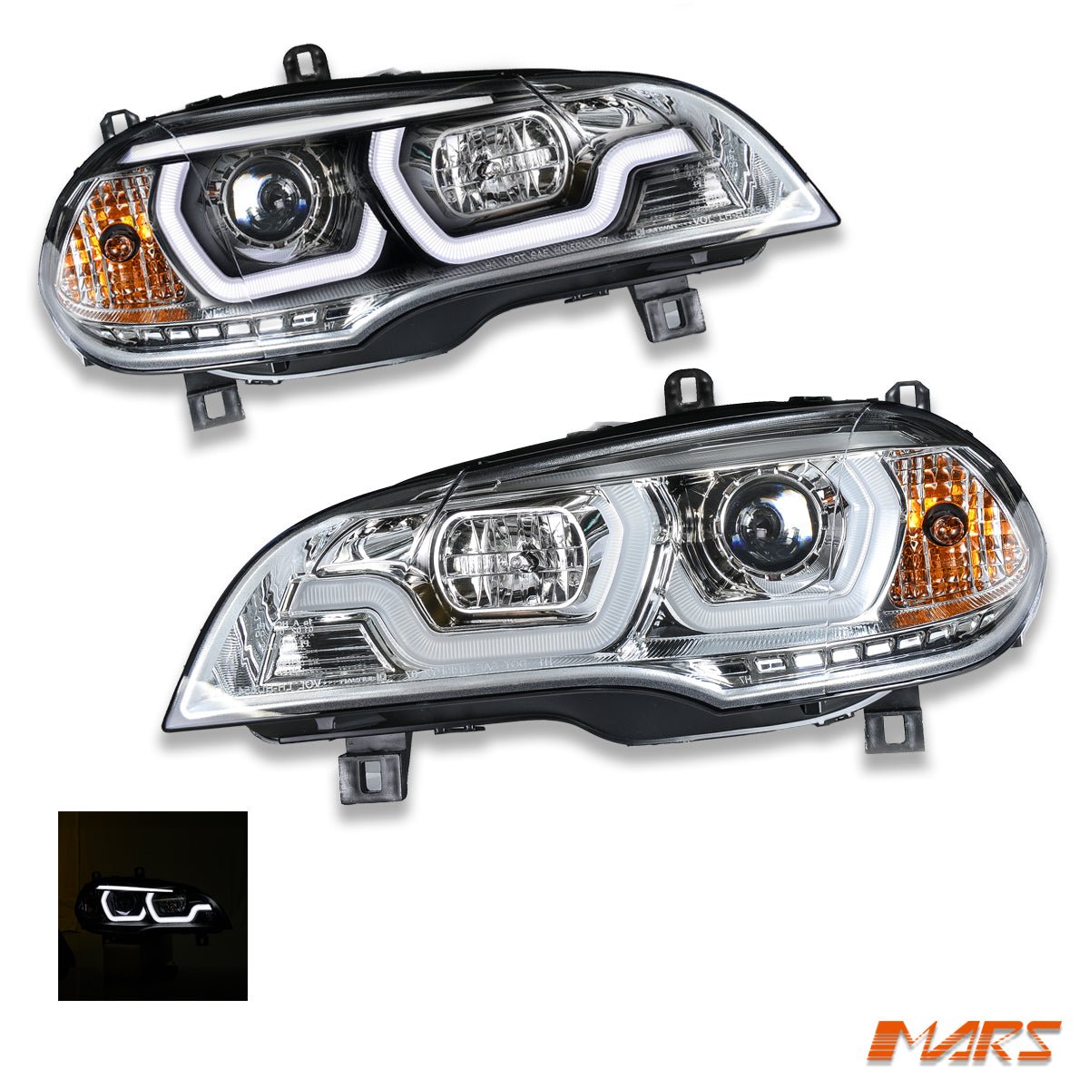Crystal Clear LED DRL projector Head Lights for BMW X - Series X5 E70 2007 - 2010 Pre LCI - Mars Performance
