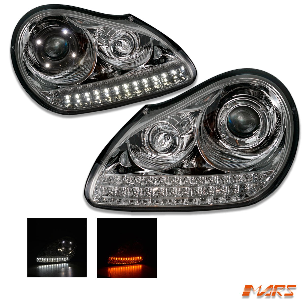 Crystal Clear LED DRL Projector Head Lights for Porsche Cayenne 955 9PA 2003 - 2006 - HID/Xenon model only - Mars Performance