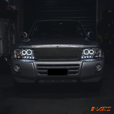 Crystal Clear LED High Power Angel Eyes Projector Head Lights for Mitsubishi Pajero 2000 - 2006 NP NM - Mars Performance