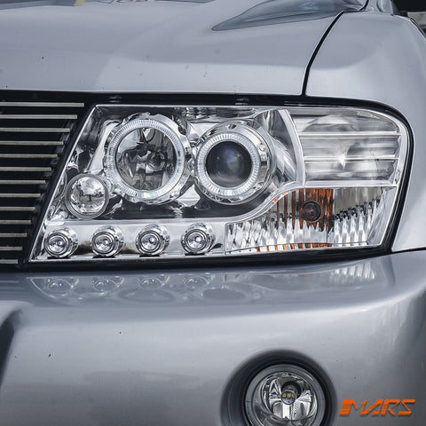 Crystal Clear LED High Power Angel Eyes Projector Head Lights for Mitsubishi Pajero 2000 - 2006 NP NM - Mars Performance