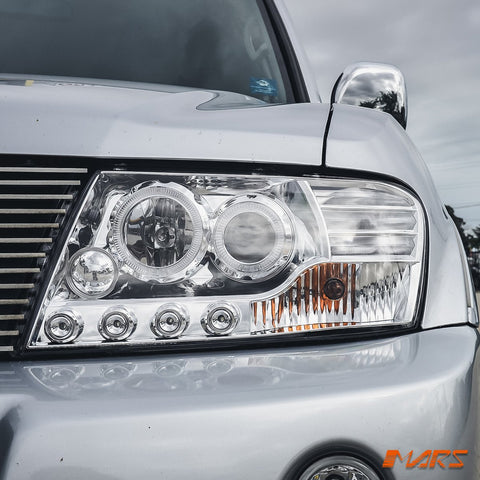 Crystal Clear LED High Power Angel Eyes Projector Head Lights for Mitsubishi Pajero 2000 - 2006 NP NM - Mars Performance