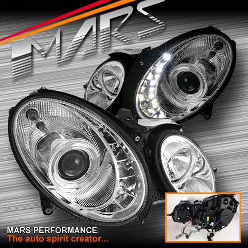 Crystal DRL LED Projector Head Lights for Mercedes - Benz E - Class W211 03 - 08 (replace factory HALOGEN head lights) - Mars Performance