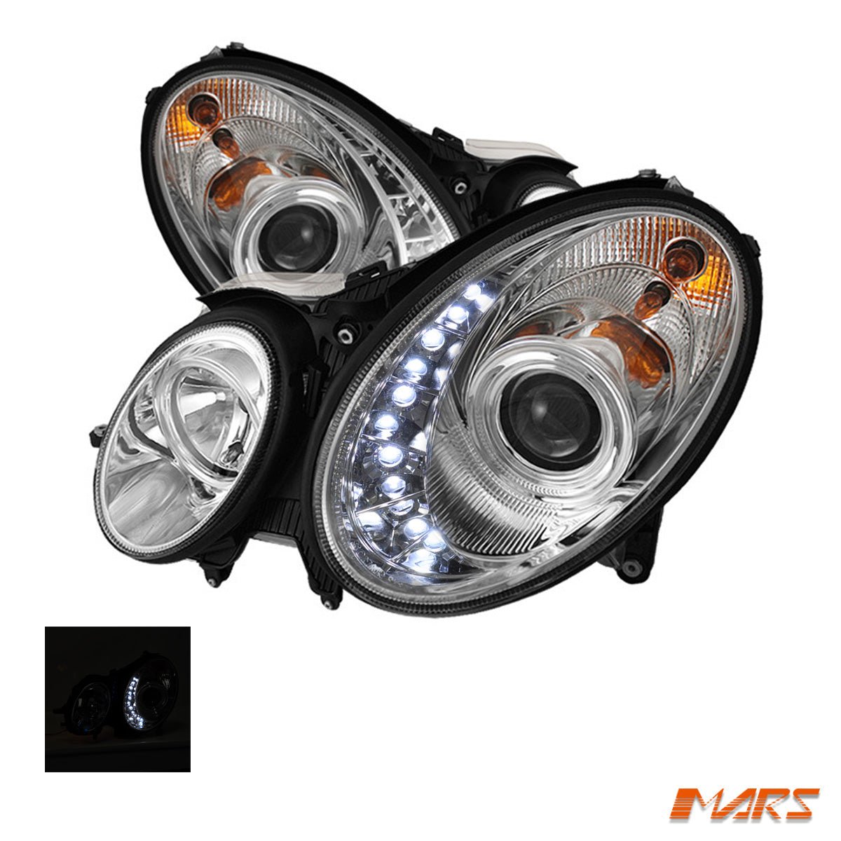 Crystal DRL LED Projector Head Lights for Mercedes - Benz E - Class W211 03 - 08 (replace factory HALOGEN head lights) - Mars Performance
