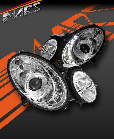 Crystal DRL LED Projector Head Lights for Mercedes - Benz E - Class W211 03 - 08 (replace factory HALOGEN head lights) - Mars Performance