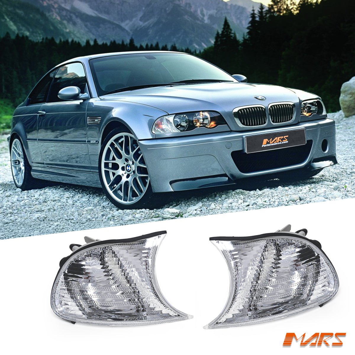 Crystal Front Corner turn signal indicator lights for BMW 3 - Series E46 1999 - 2000 Pre LCI Coupe & Convertible & M3 - Mars Performance