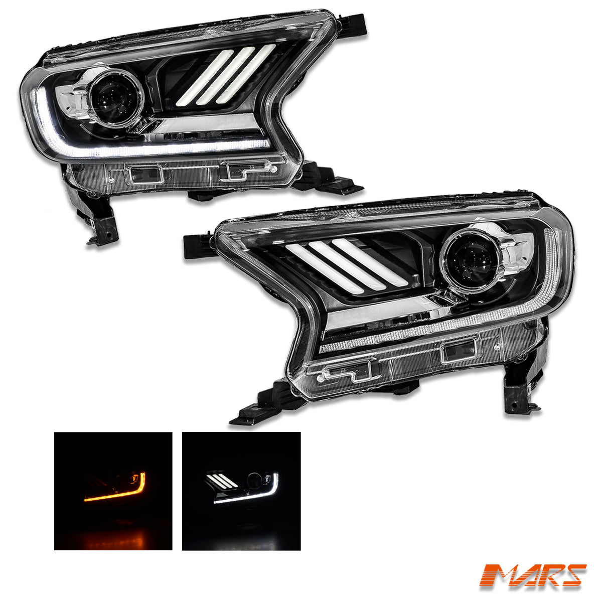 DRL Dual beam Projector HID Xenon Head Lights with LED Sequential Indicator for Ford Ranger PX2 PX3 & Everest 2015 - 2021 - Mars Performance