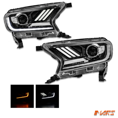 DRL Dual beam Projector HID Xenon Head Lights with LED Sequential Indicator for Ford Ranger PX2 PX3 & Everest 2015 - 2021 - Mars Performance
