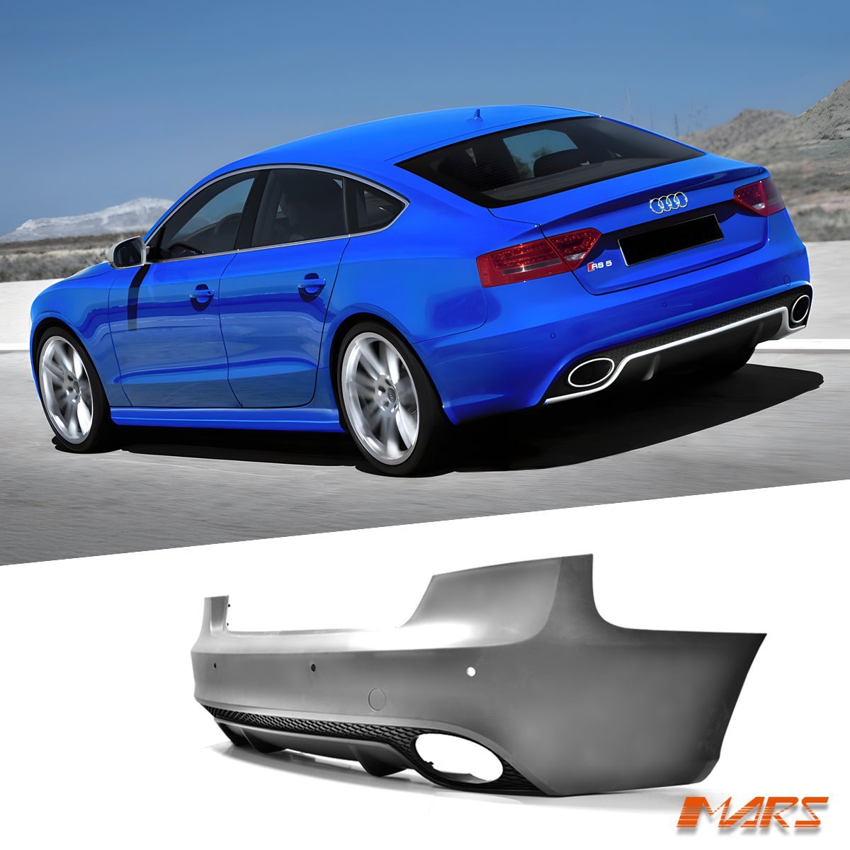 (Fit 4 doors Sedan model) RS5 Style Rear Bumper Bar Bodykit & Diffuser with exhaust Tips for AUDI A5 8T 2008 - 2016 - Mars Performance