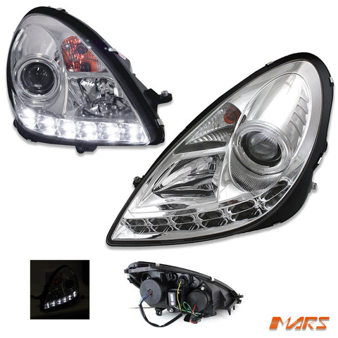 for Stock Halogen model - Crystal Clear LED DRL Projector Head Lights for Mercedes - Benz SLK R171 2003 - 2010 - Mars Performance