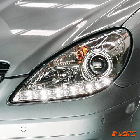 for Stock Halogen model - Crystal Clear LED DRL Projector Head Lights for Mercedes - Benz SLK R171 2003 - 2010 - Mars Performance
