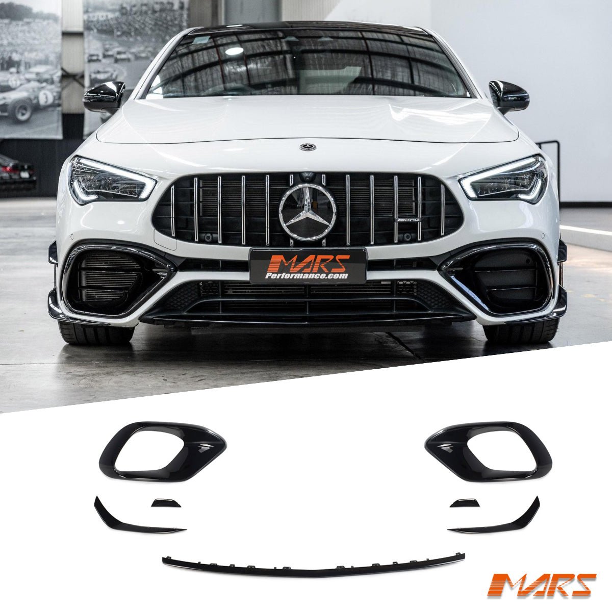 Front Bumper Bar Aero Bodykits with Blade canards & Lip Spoiler for Mercedes - Benz C118 CLA45 AMG S 2018 - 2024 - Mars Performance