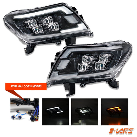 Full LED DRL Head Lights with Sequential Indicators for Nissan NAVARA UTE NP300 D23 - Halogen Model only - Mars Performance