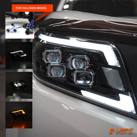 Full LED DRL Head Lights with Sequential Indicators for Nissan NAVARA UTE NP300 D23 - Halogen Model only - Mars Performance