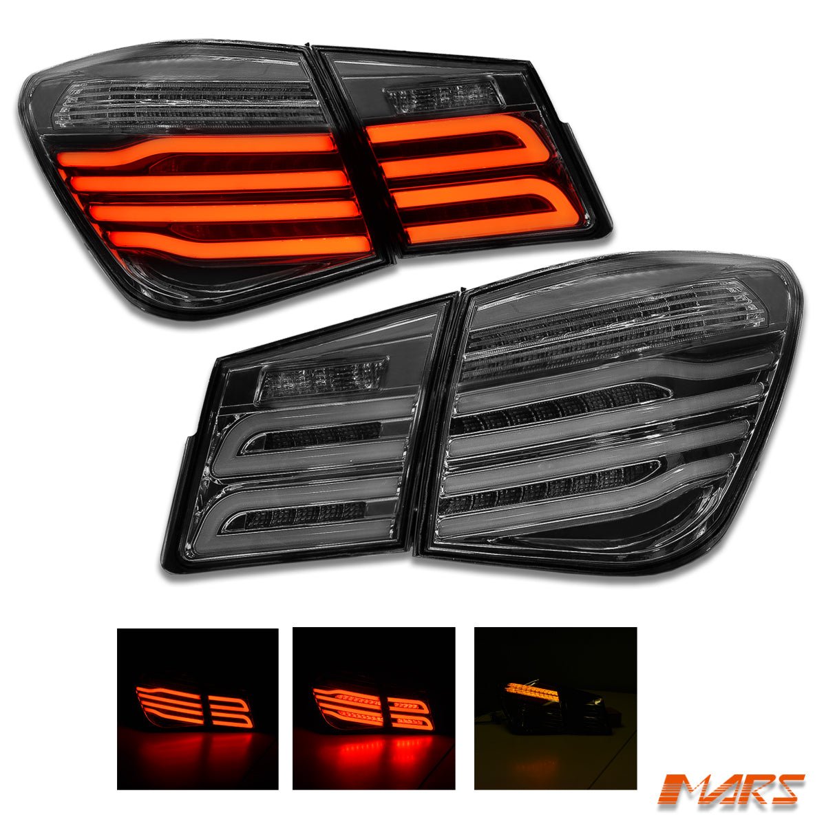 Full Smoked 3D Stripe Bar Tail Lights with LED Sequential indicators for Holden Cruze Sedan 2009 - 2016 - Mars Performance