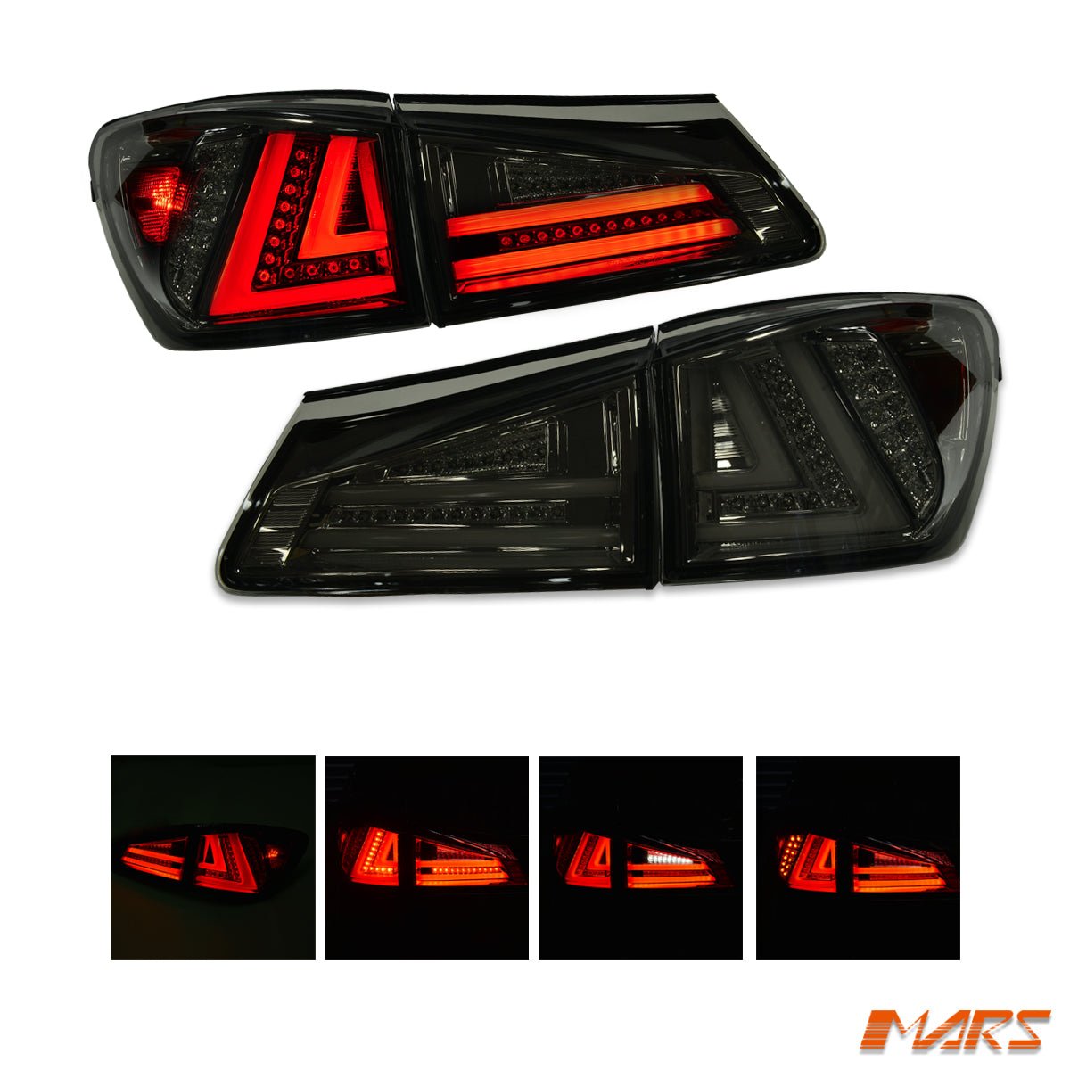 Full Smoked 3D Stripe Full LED Tail Lights for Lexus ISF IS250 IS350 XE20 2005 - 2013 - Mars Performance