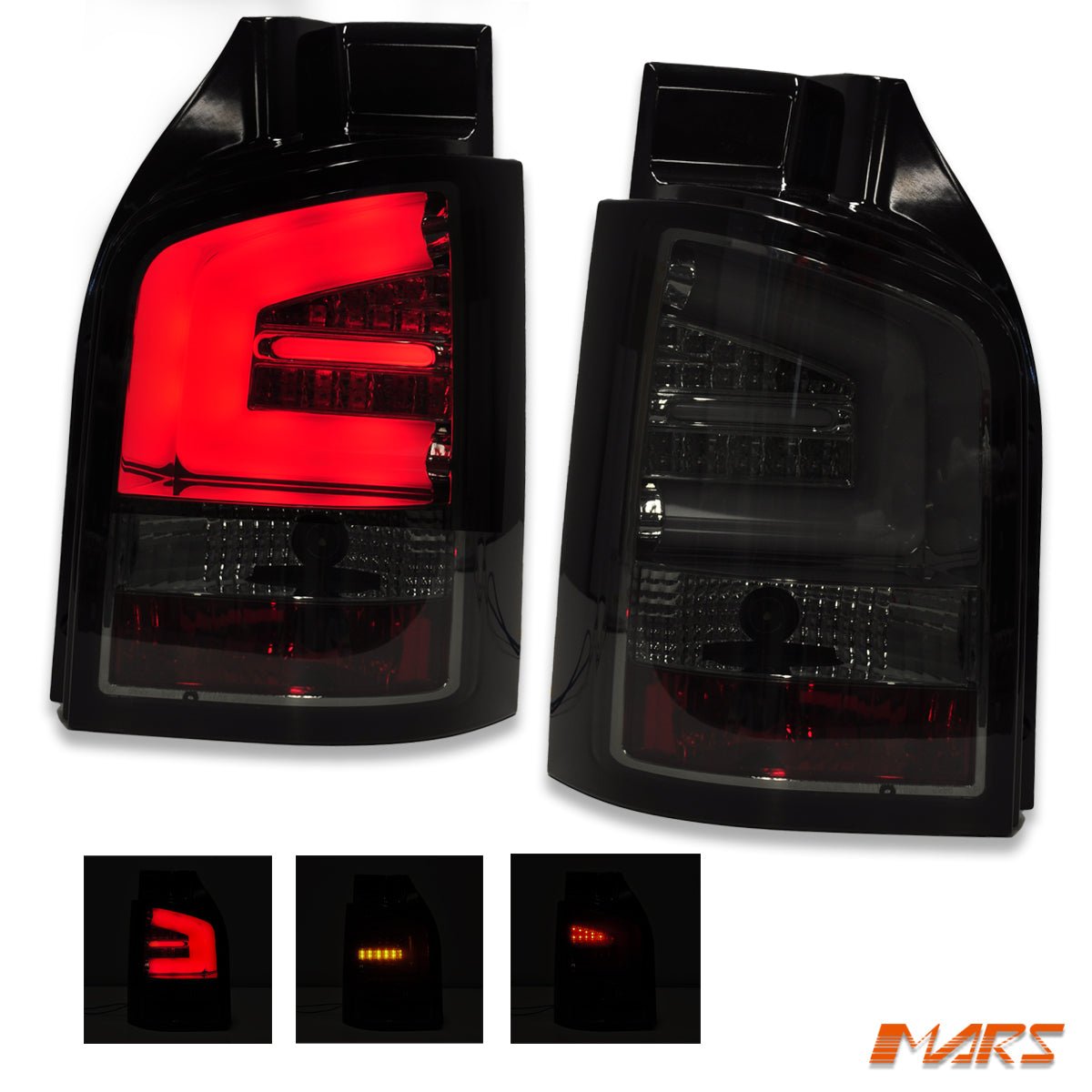 Full Smoked LED Tail lights with LED Indicators for Volkswagen VW Transporter T5 T5.1 2004 - 2015 - Mars Performance