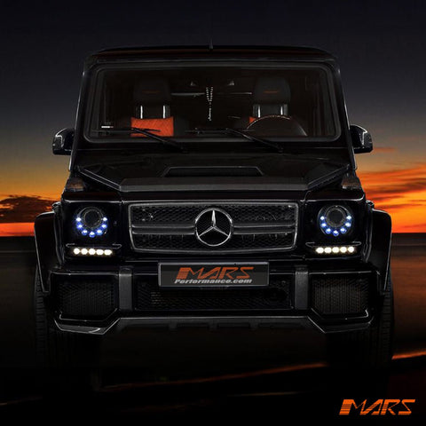 Full Smoked Mansory Style LED head Lights Housing for Mercedes - Benz W463 G - Class 1986 - 2018 & E55 E63 AMG - Mars Performance