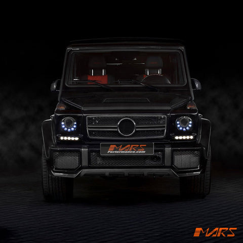 Full Smoked Mansory Style LED head Lights Housing for Mercedes - Benz W463 G - Class 1986 - 2018 & E55 E63 AMG - Mars Performance