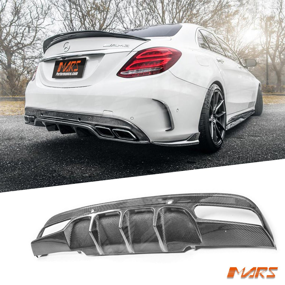Future Design Carbon Fibre Rear Bumper Bar Diffuser Bodykit for Mercedes - Benz C63 & C63 - S AMG W205 Sedan & S205 Wagon MY15 - MY18 - Mars Performance
