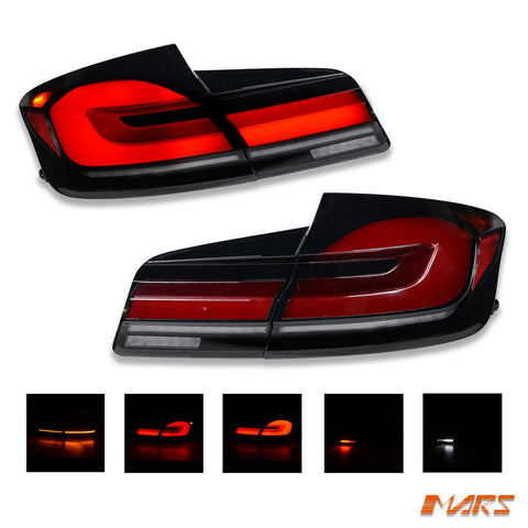 G30 F90 M5 Style 3D Stripe Full LED Tail lights with Sequential Indicator for BMW 5 - Series F10 F18 Sedan 2010 - 2016 - Mars Performance
