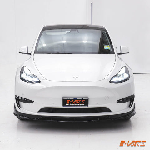 Gloss Black Aero DYNAMIC Front Bumper bar Side Blade Canard Spoiler BodyKit for Tesla Model Y 2022 - 2024 - Mars Performance