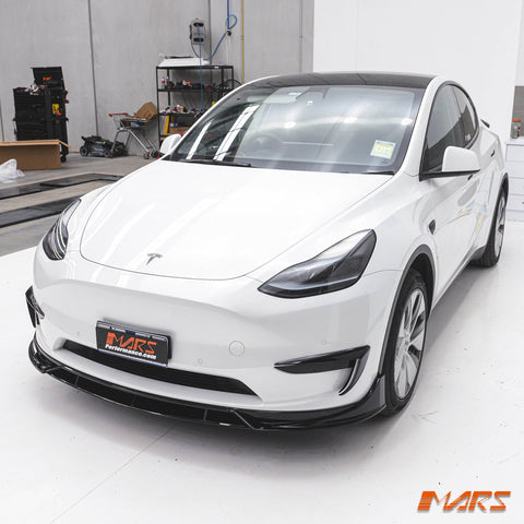 Gloss Black Aero DYNAMIC Front Bumper bar Side Blade Canard Spoiler BodyKit for Tesla Model Y 2022 - 2024 - Mars Performance