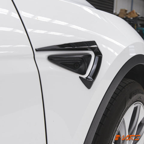 Gloss Black Aero DYNAMIC Side Fender Guard Camera Vent Blade Canard BodyKit for Tesla Model Y 2022 - 2024 - Mars Performance