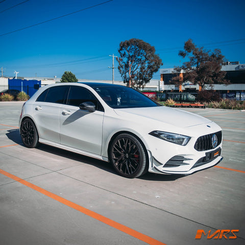 Gloss Black Front bumper Aero lip BodyKit & side Blade Canards for Mercedes - Benz A - Class W177 V177 & A35 AMG 2018 - 2023 - Mars Performance