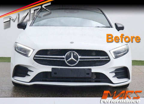 Gloss Black Front bumper Aero lip BodyKit & side Blade Canards for Mercedes - Benz A - Class W177 V177 & A35 AMG 2018 - 2023 - Mars Performance
