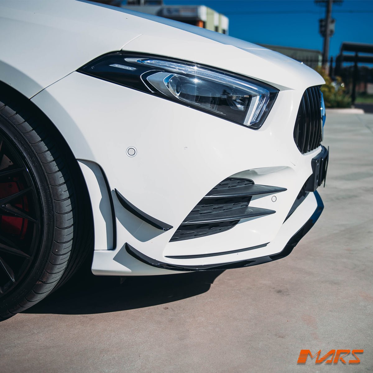 Gloss Black Front bumper Aero lip BodyKit & side Blade Canards for Mercedes - Benz A - Class W177 V177 & A35 AMG 2018 - 2023 - Mars Performance