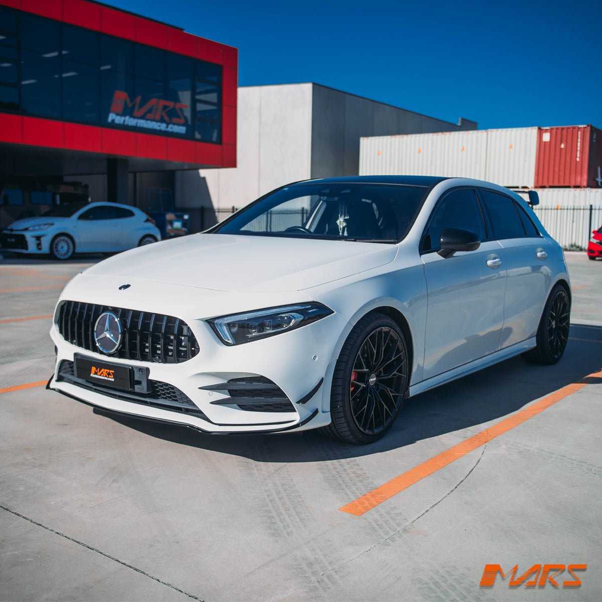 Gloss Black Front bumper Aero lip BodyKit & side Blade Canards for Mercedes - Benz A - Class W177 V177 & A35 AMG 2018 - 2023 - Mars Performance
