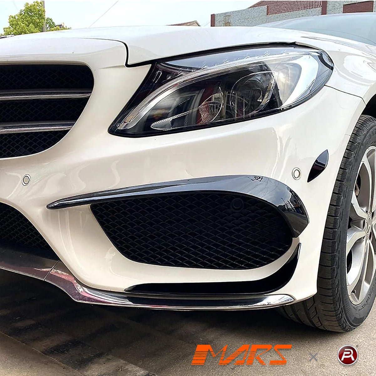 Gloss Black Front bumper bar Canard Blades Bodykit for Mercedes - Benz C - Class C205 S205 W205 AMG Bumper Bar & C43 2015 - 2018 - Mars Performance