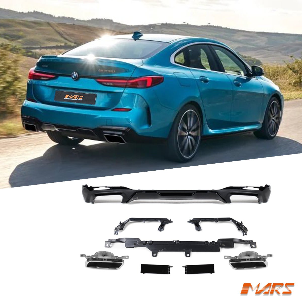 Gloss Black M235i Performance Style Rear Bumper bar diffuser Spoiler Bodykit & Exhaust Tips for BMW 2 Series F44 M Sport - Mars Performance