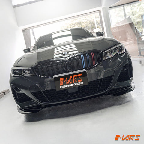 Gloss Black M3 Style Front Bumper Bar Grill Grille Bodykit with 3 colour stripes for BMW 3 - Series G20 Sedan & G21 Wagon, Pre LCI 2018 - 2022 - Mars Performance