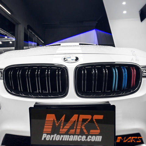 Gloss Black M3 Style Front Bumper Bar Kidney Grille Grill Bodykit with colour stripes for BMW 3 Series F30 Sedan & F31 Wagon 2012 - 2018 - Mars Performance