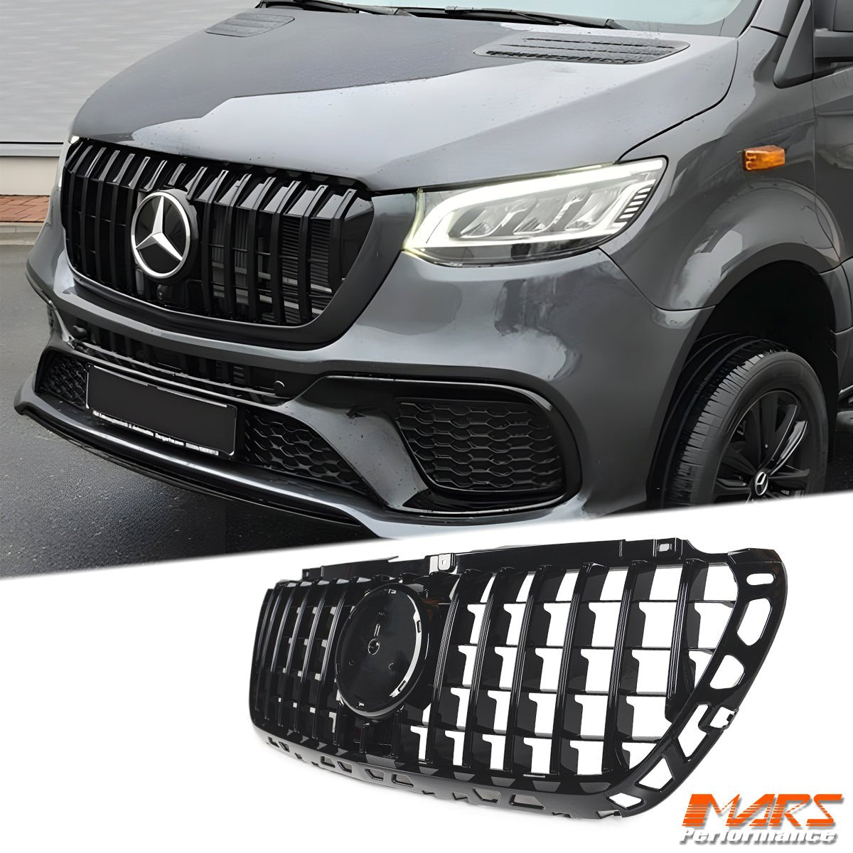 Gloss Black Panamericana Bumper Bar Grill Grille Bodykit for Mercedes - Benz Sprinter W907 2018 - 2024 - Mars Performance
