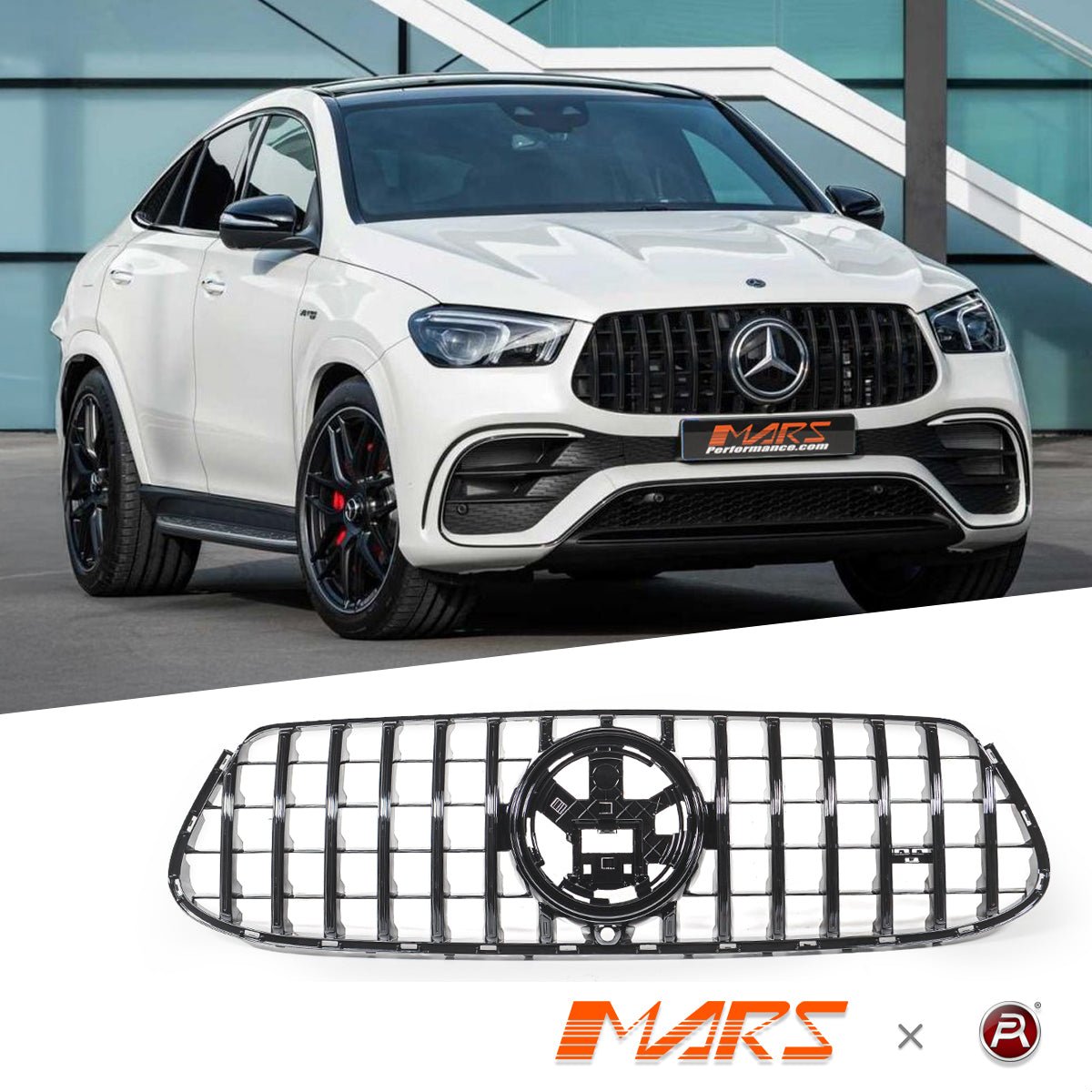 Gloss Black Panamericana Front Bumper Bar Grille Grill Bodykit for Mercedes - Benz W167 GLE - Class GLE63 AMG V167 Hatch & C167 Coupe 2019 - 2025 - Mars Performance