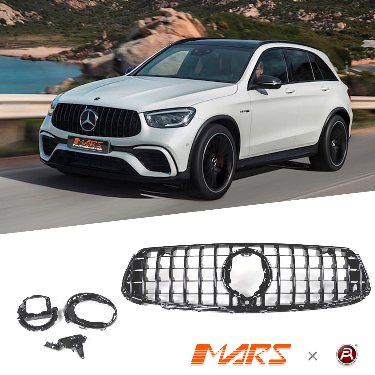 Gloss Black Panamericana Front Bumper Bar Grille Grill Bodykit for Mercedes - Benz X253 C253 GLC - Class GLC63 AMG 2019 - 2023 - Mars Performance