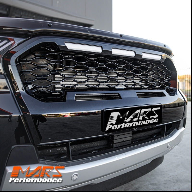 Gloss Black Raptor Style Front Bumper Bar Grille Grill Bodykit & LED DRL Lights for Ford Ranger PX MK3 WildTrak - Mars Performance
