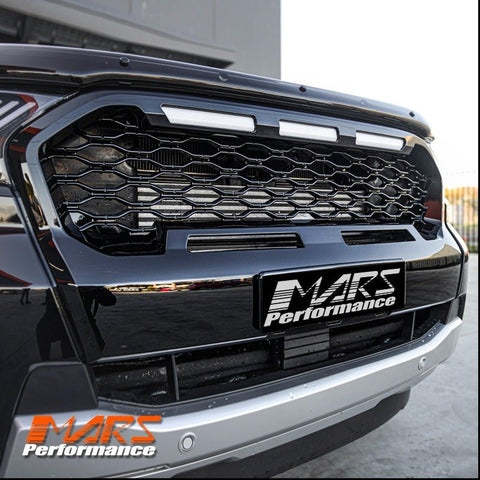 Gloss Black Raptor Style Front Bumper Bar Grille Grill Bodykit & LED DRL Lights for Ford Ranger PX MK3 WildTrak - Mars Performance