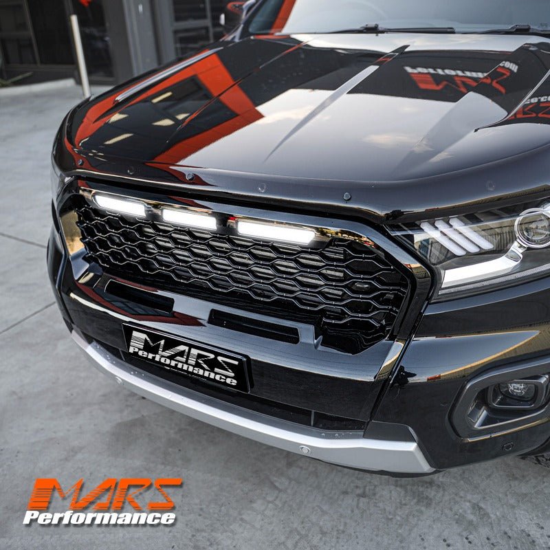 Gloss Black Raptor Style Front Bumper Bar Grille Grill Bodykit & LED DRL Lights for Ford Ranger PX MK3 WildTrak - Mars Performance