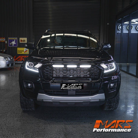 Gloss Black Raptor Style Front Bumper Bar Grille Grill Bodykit & LED DRL Lights for Ford Ranger PX MK3 WildTrak - Mars Performance