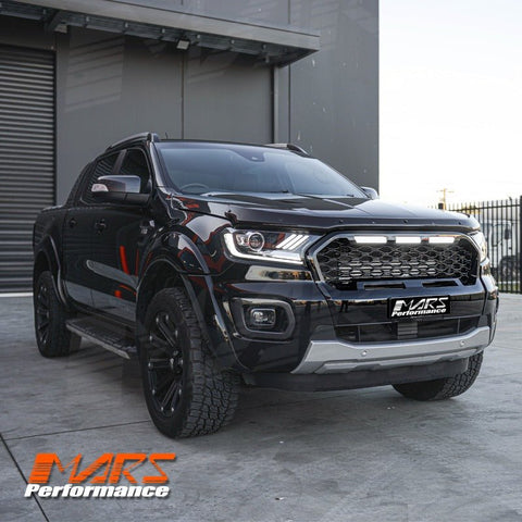 Gloss Black Raptor Style Front Bumper Bar Grille Grill Bodykit & LED DRL Lights for Ford Ranger PX MK3 WildTrak - Mars Performance