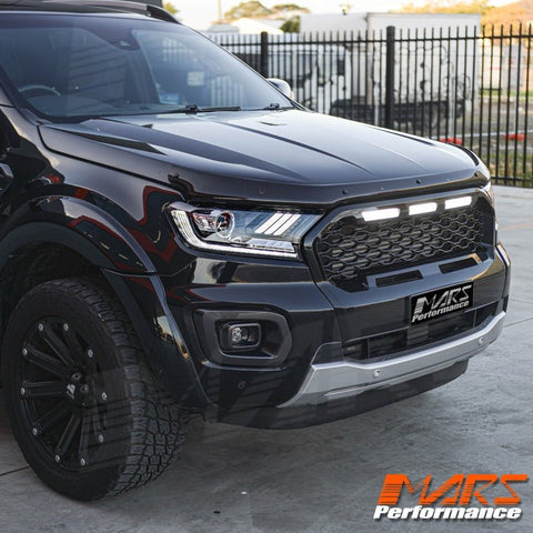 Gloss Black Raptor Style Front Bumper Bar Grille Grill Bodykit & LED DRL Lights for Ford Ranger PX MK3 WildTrak - Mars Performance