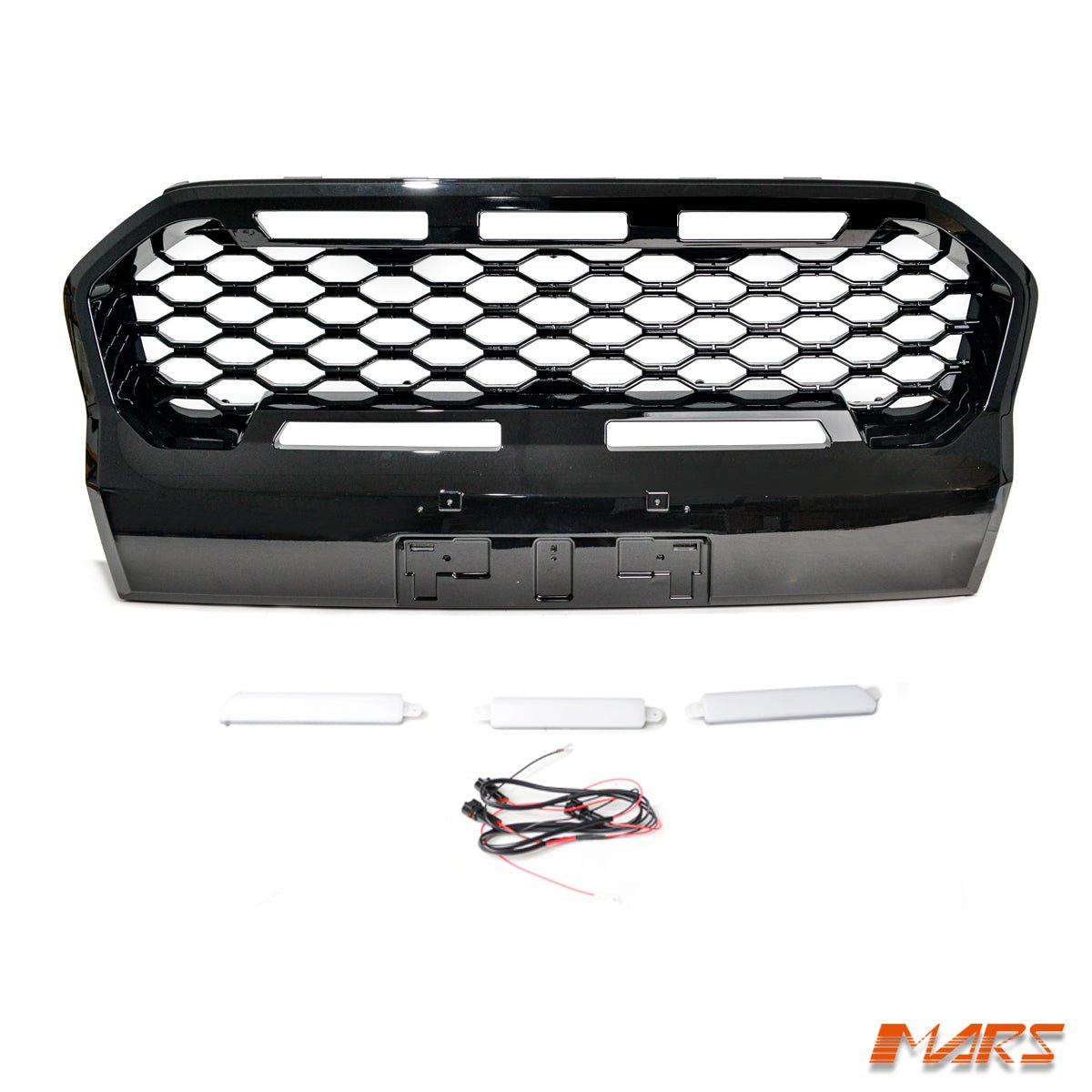 Gloss Black Raptor Style Front Bumper Bar Grille Grill Bodykit & LED DRL Lights for Ford Ranger PX MK3 WildTrak - Mars Performance