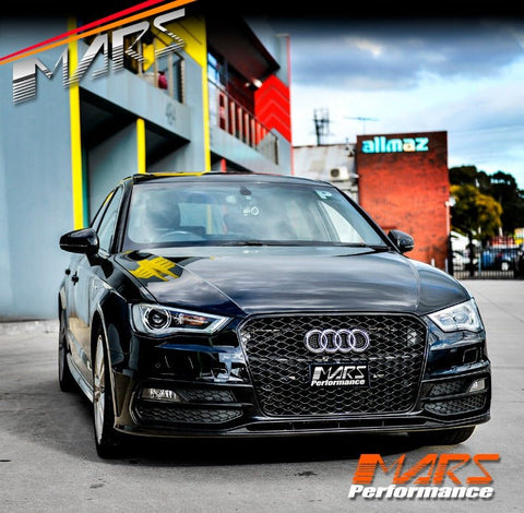 Gloss Black RS3 Style Front Bumper Bar Grille Grill Bodykit for AUDI A3 S3 8V 2013 - 2016 - Mars Performance