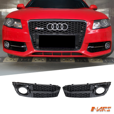 Gloss Black RS4 Style Front Bumper Bar Fog Lights Cover Grille for AUDI A4 B8 2009 - 2011 - Mars Performance