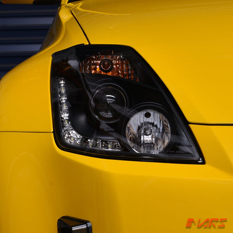 JDM Black LED DRL Projector Head Lights for Nissan Z33 350Z 2003 - 2005 Series 1 - Mars Performance